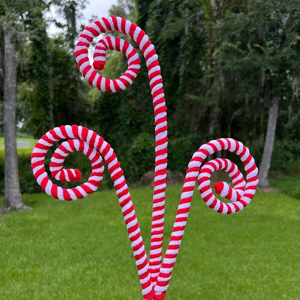 Striped Yarn Curl Spray Pick Stem Wreath Attachment Christmas Decor Crafts